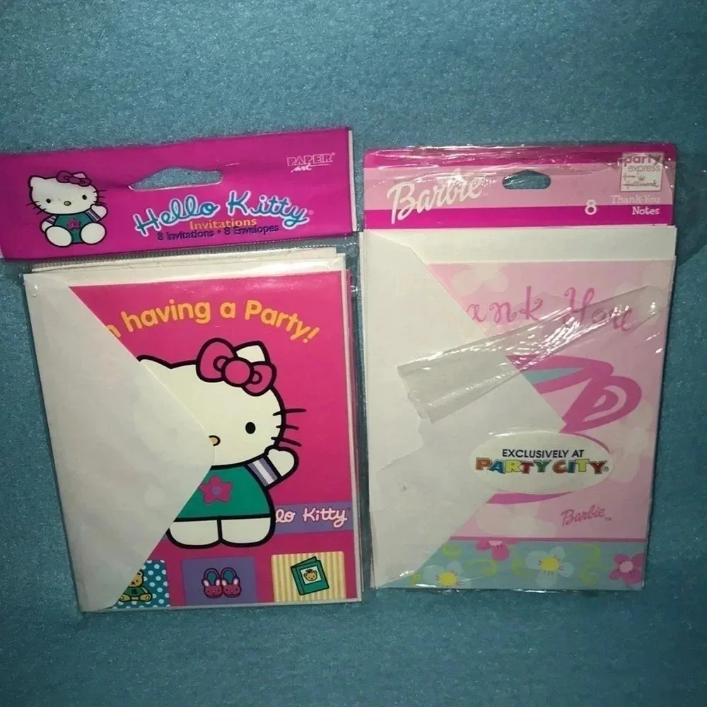 HELLO KITTY invites & Barbie Thank you notes